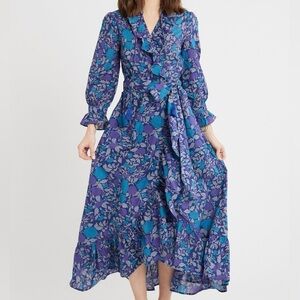 Mille Dress Simone Floral Ruffle Cotton Wrap Maxi Sz‎ M